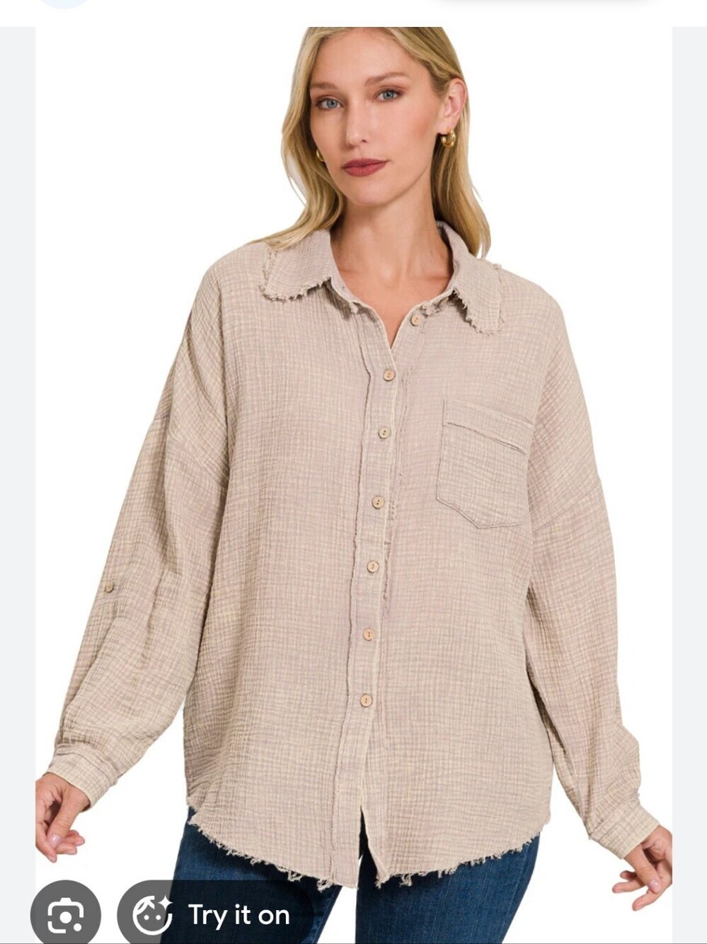 Miou Muse Womens Cotton Textured Gauze Button Up Shirt Size Medium